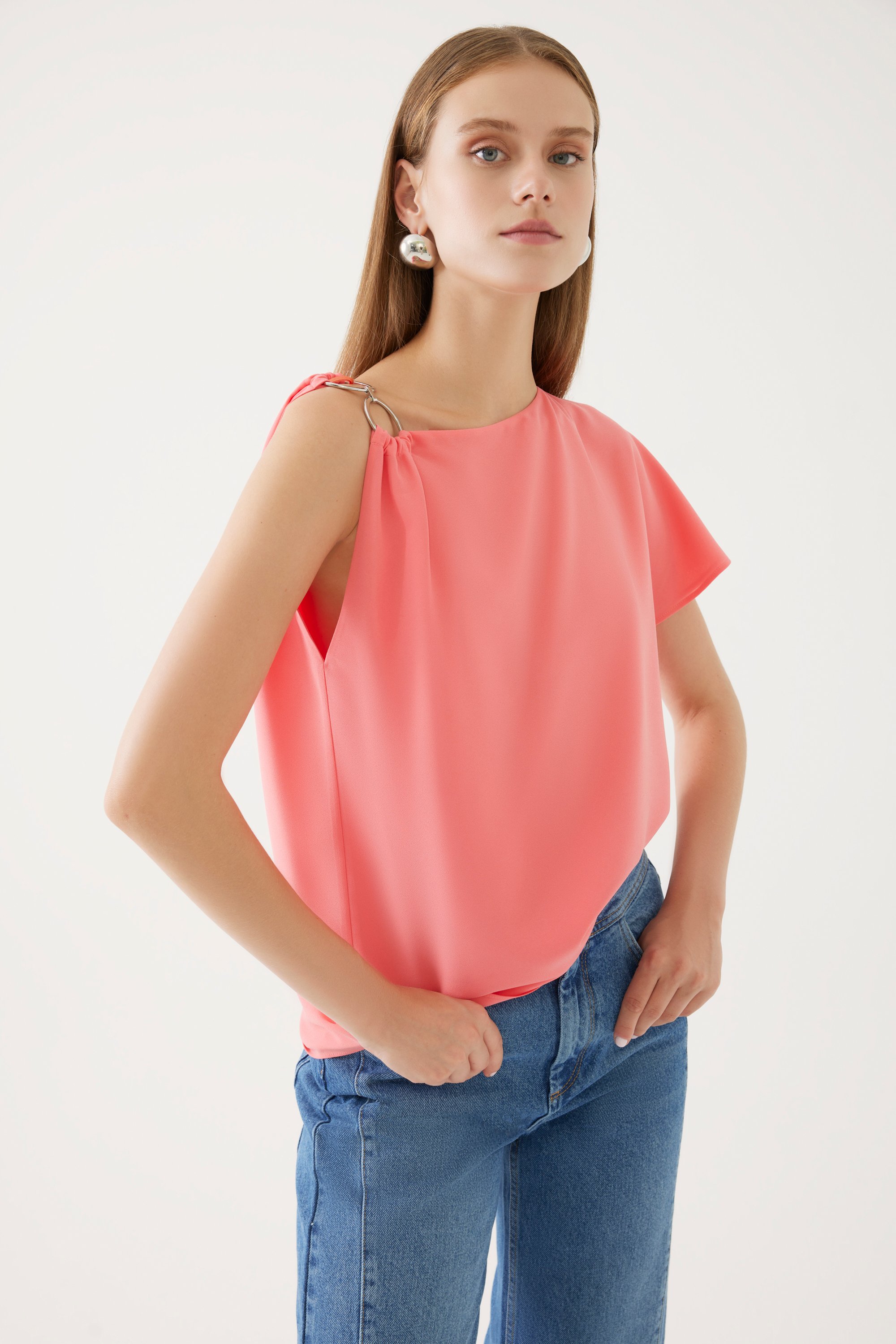 One Shoulder Strap Detailed Blouse