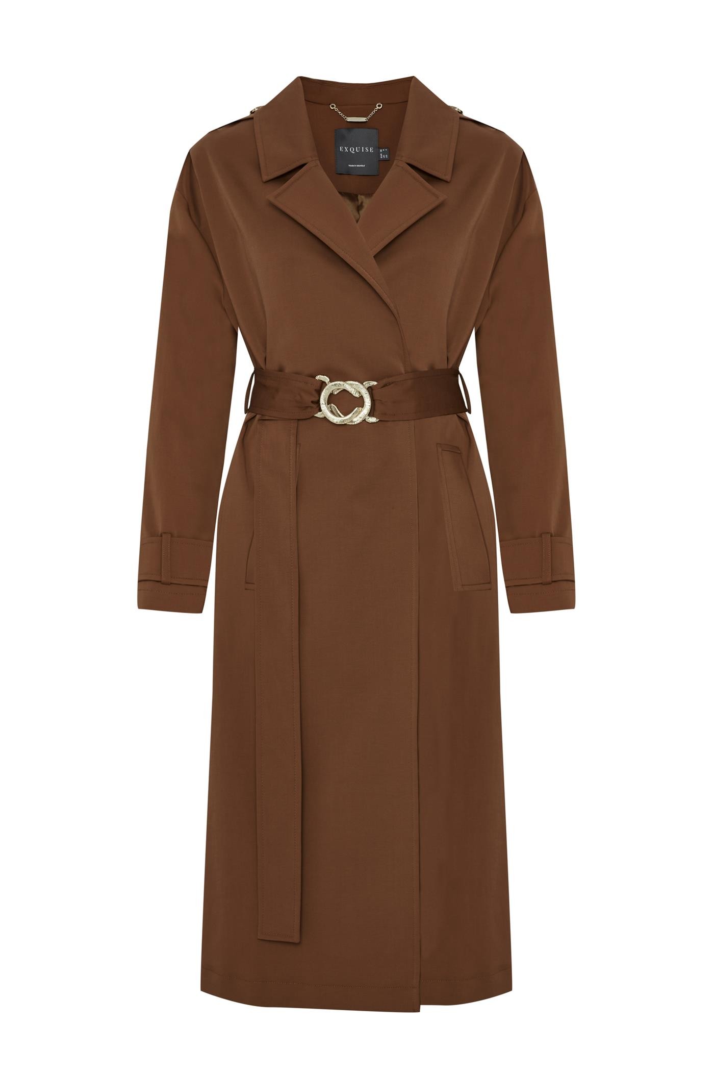 Belted Cotton Pocketed Regular Camel Trench Coat