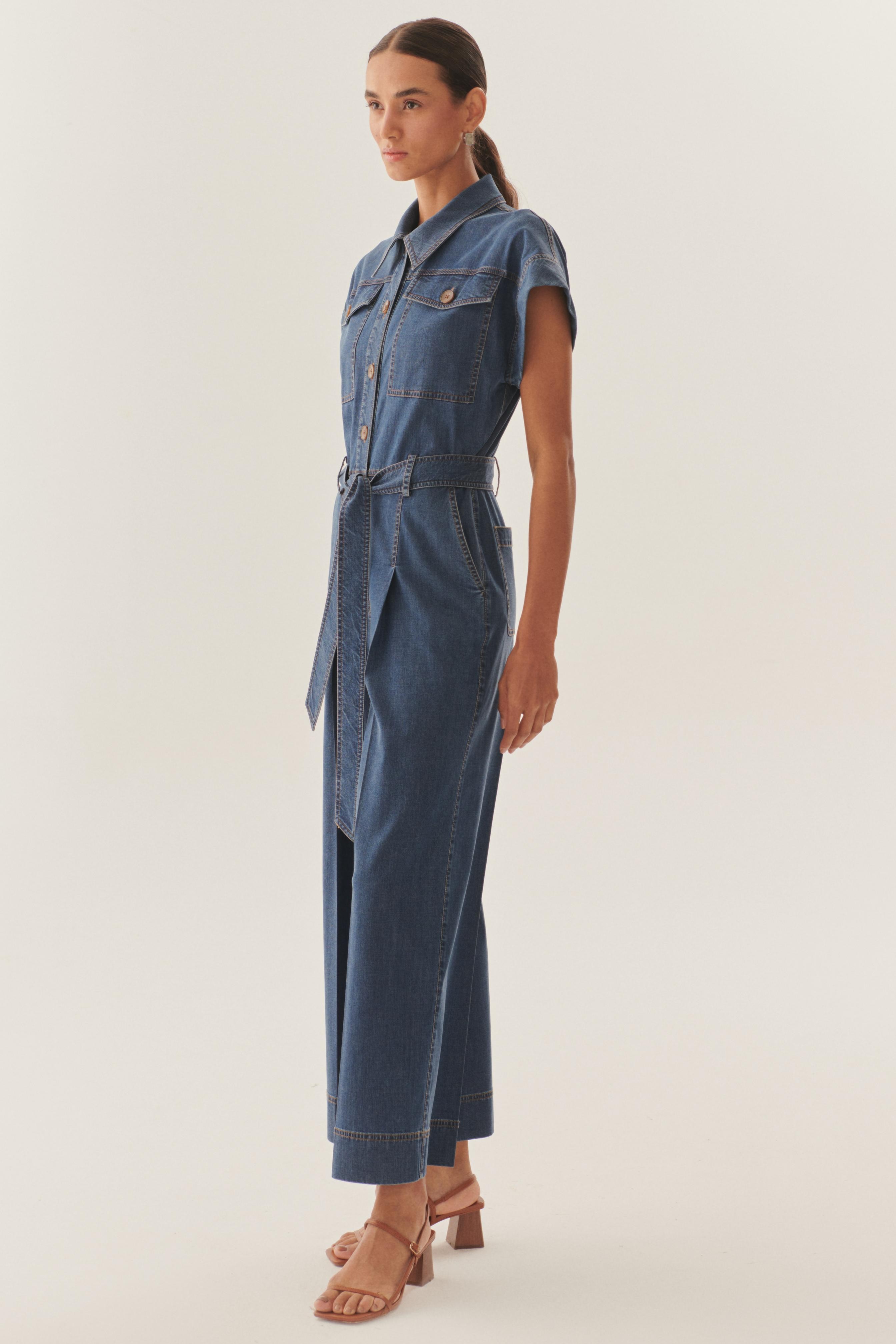 Indigo Lyocell Wide-Leg Jumpsuit