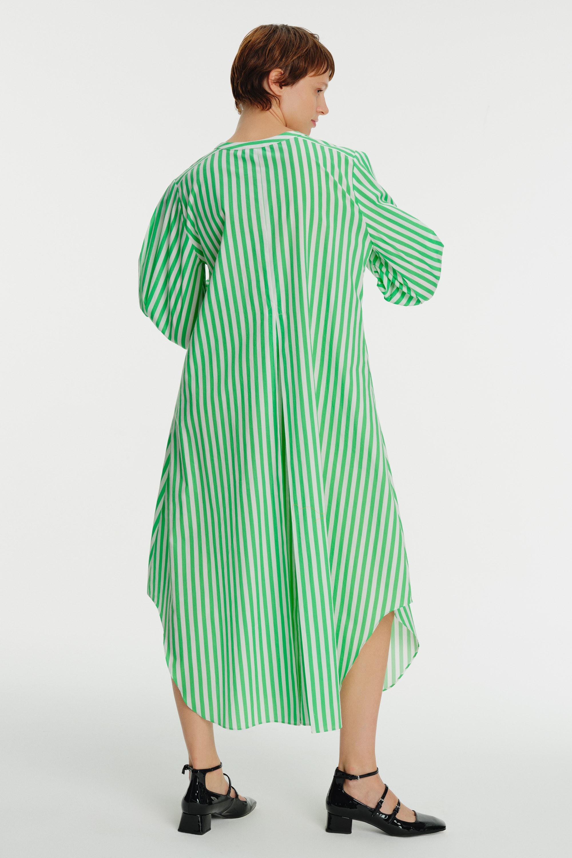 Striped Ruffle Detail Cotton Midi Dress