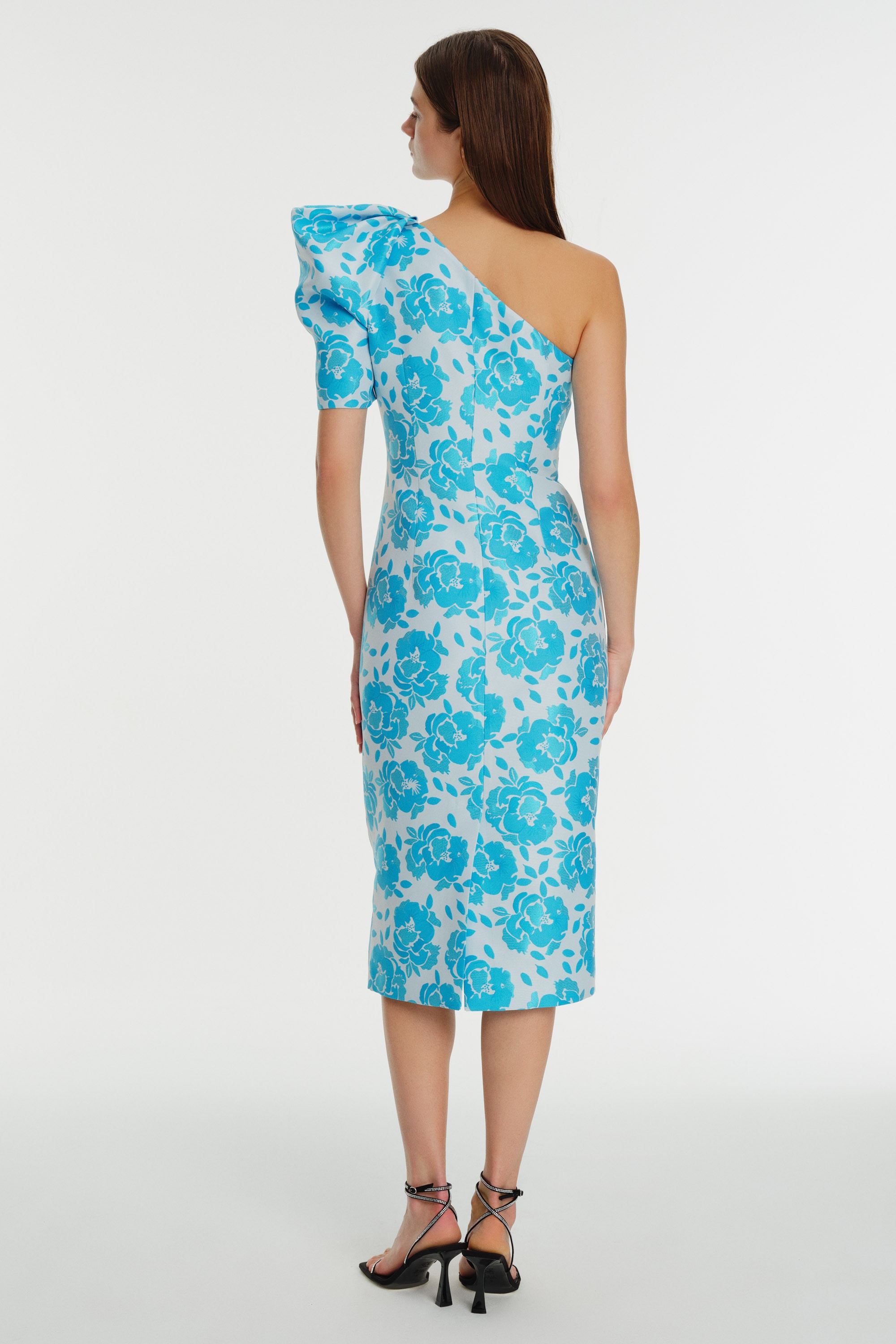 Patterned One Shoulder Midi Length Dress