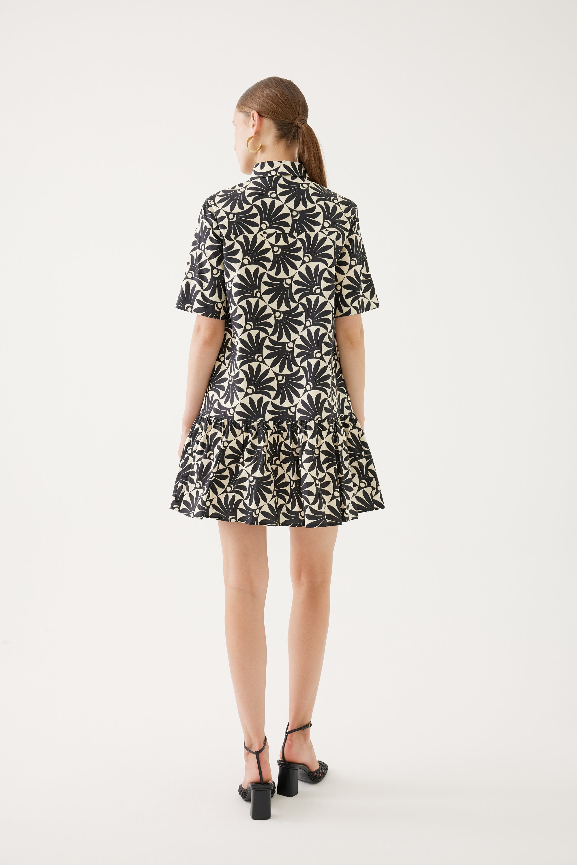 Shirt Collar Patterned Mini Dress