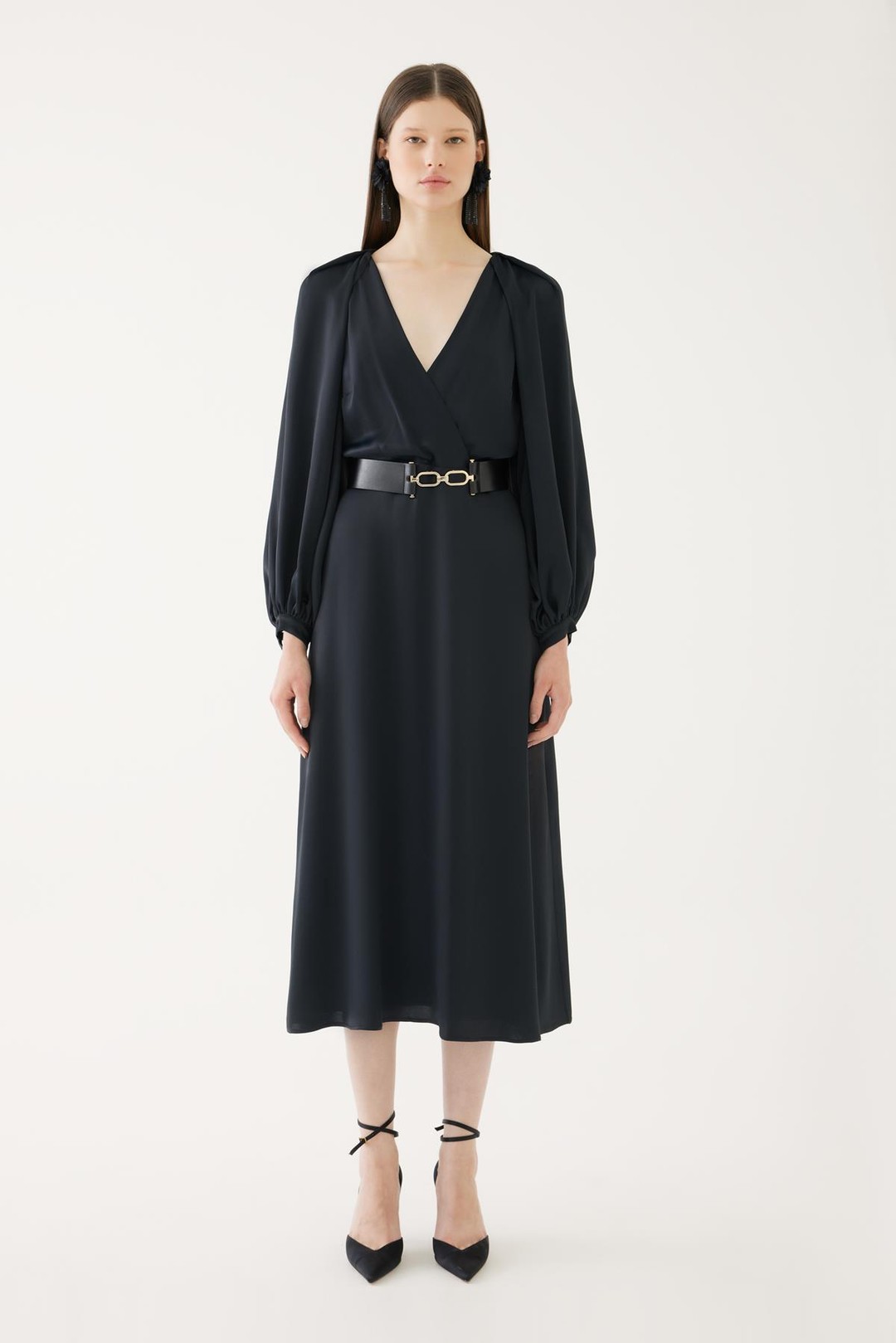 Long Dress with Sleeve and Belt Detail 1