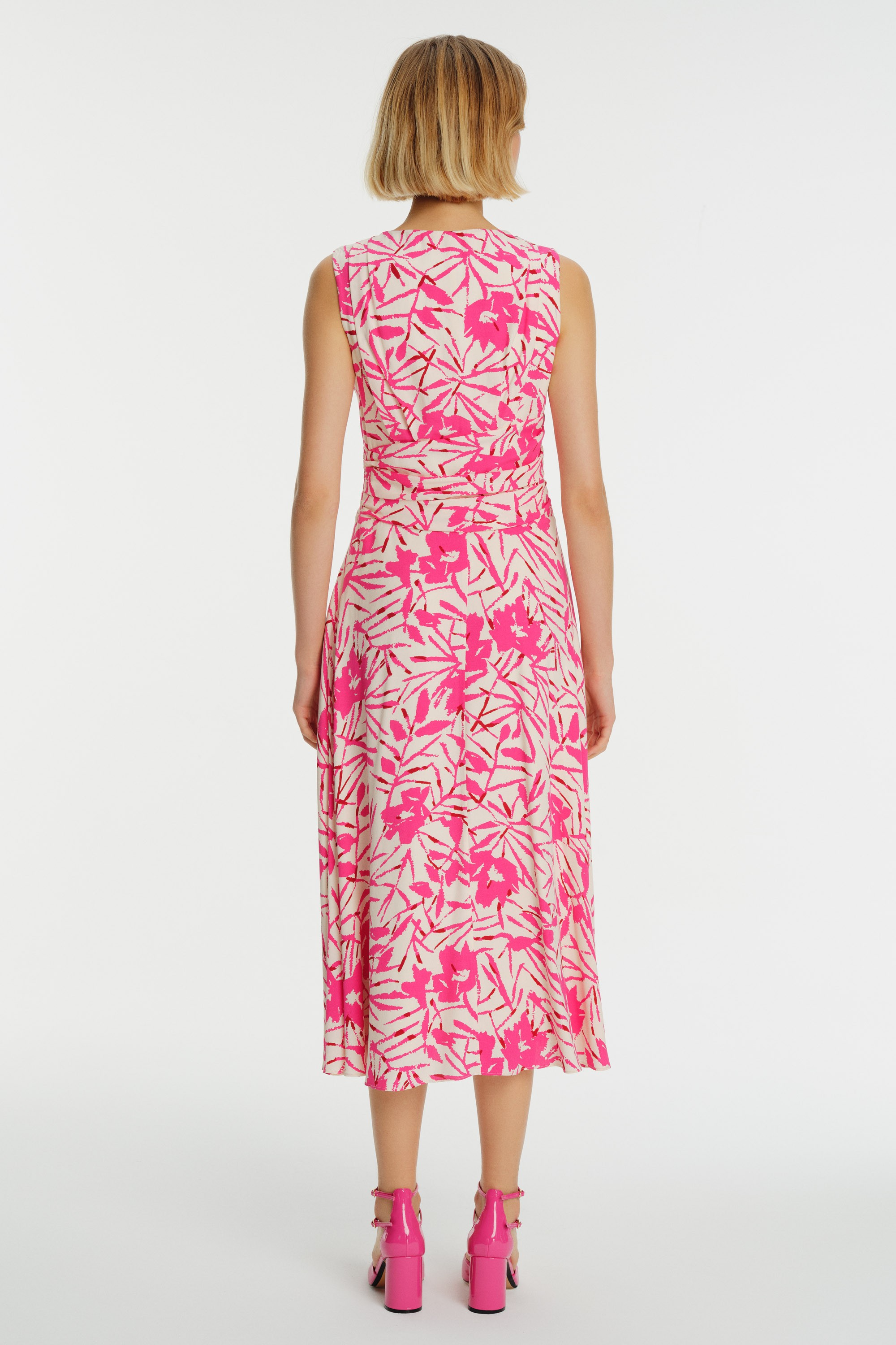 Sleeveless Flared Patterned Midi Dress