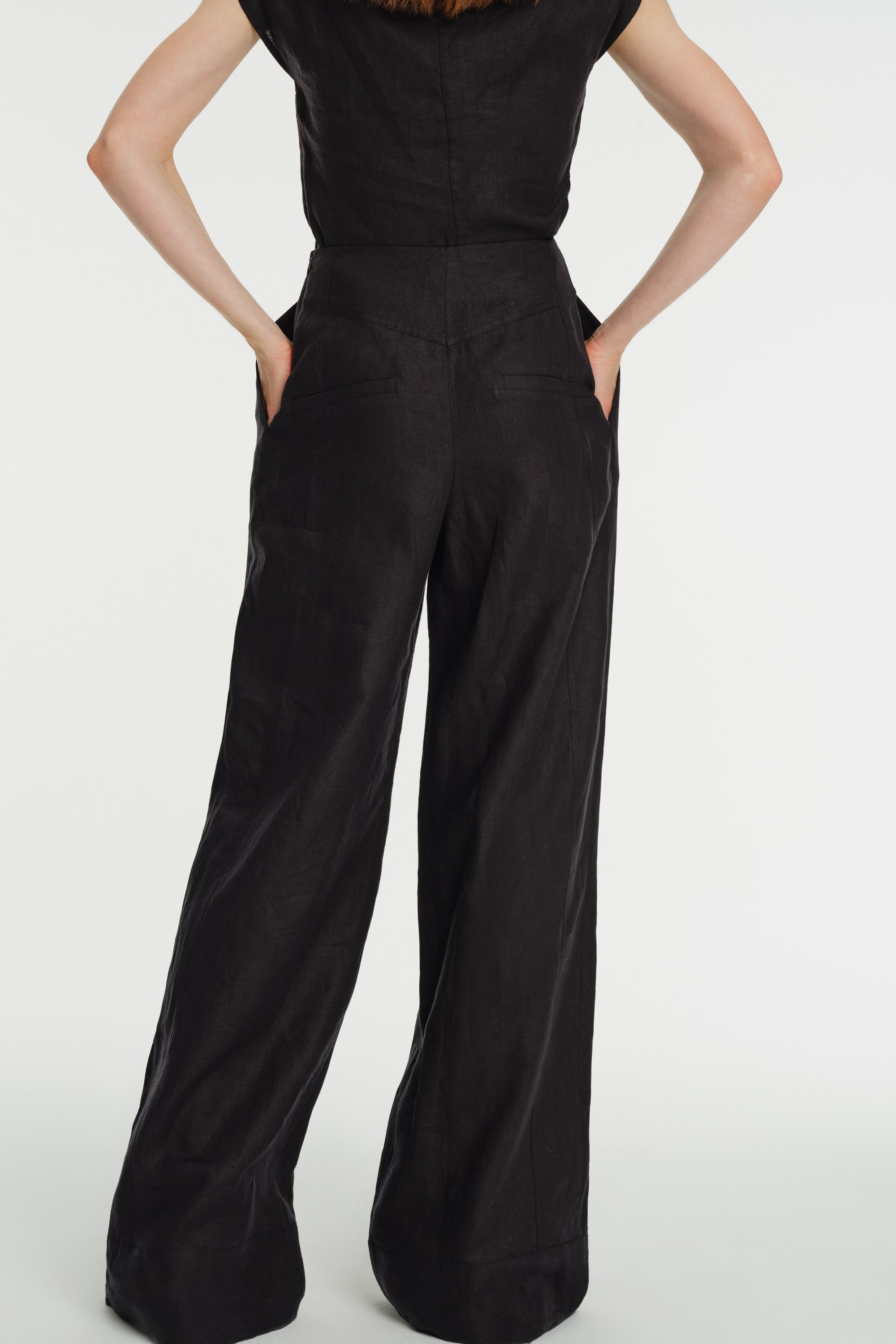 High-Waisted Eyelet Detailed Linen Palazzo Pants