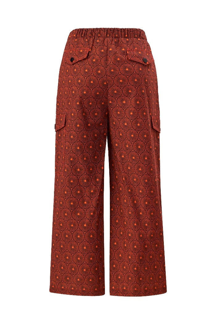 Stitching Detailed Cargo Pocket Patterned Cotton Pants