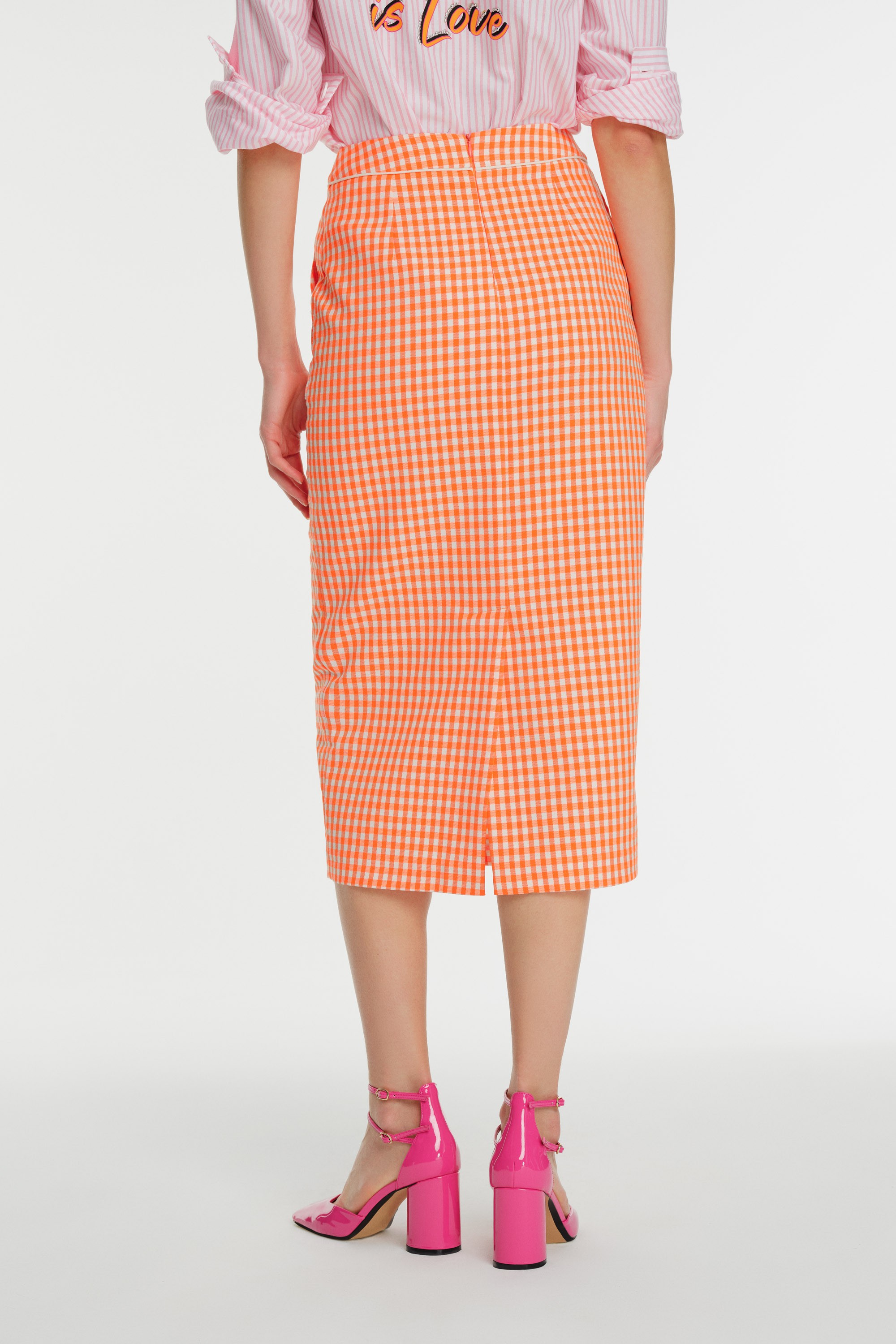 Gingham Check Printed Midi Pencil Skirt