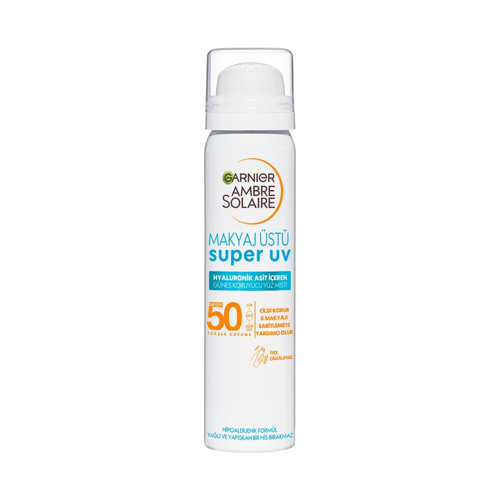 Garnier Ambre Solaire Süper UV Makyaj Üstü Güneş Koruyucu Yüz Misti SPF50 75 Ml