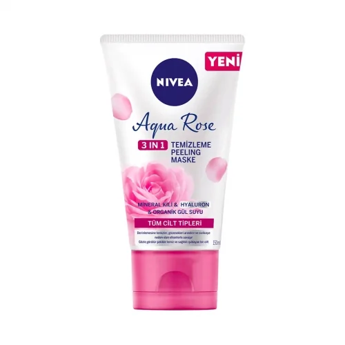 Nivea Aqua Rose Organik Gül Suyu İçeren 3'ü 1 Arada Temizleme, Peeling ve Maske 150 Ml