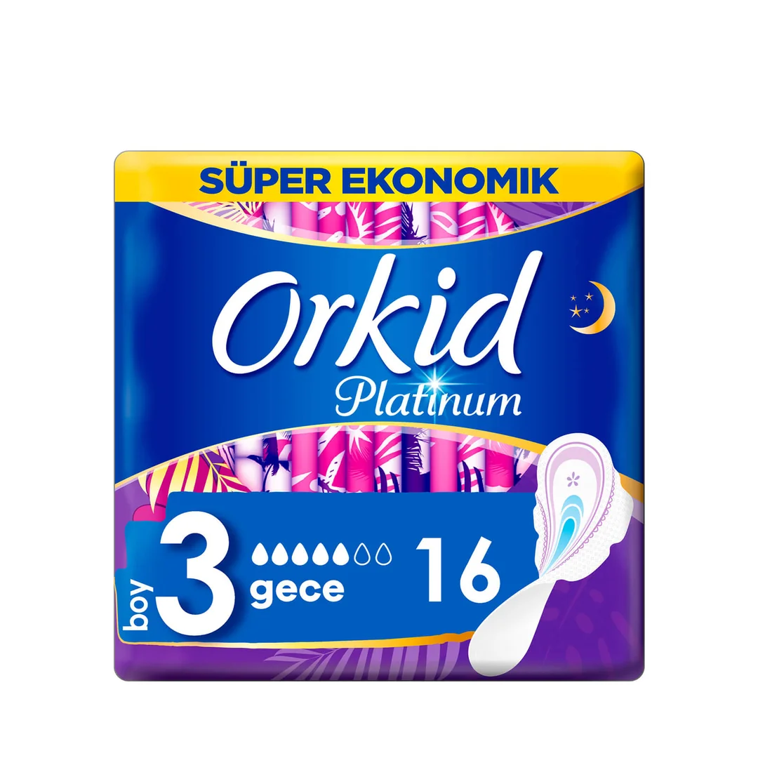 Orkid Platinum Hijyenik Ped Gece Süper Ekonomik Paket 16 Ped