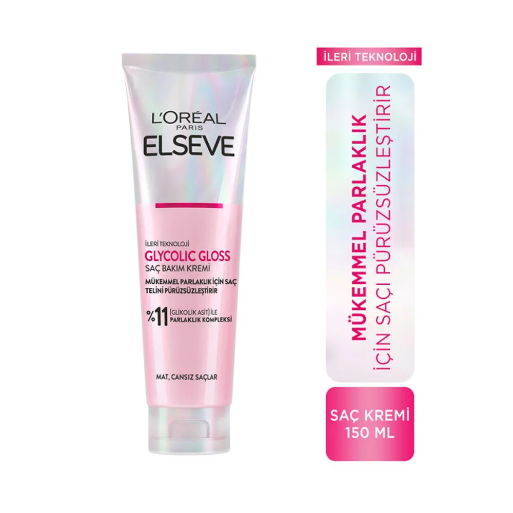L'Oréal Paris Elseve Glycolic Gloss Mükemmel Parlaklık için Pürüzsüzleştirici Saç Kremi 150ml