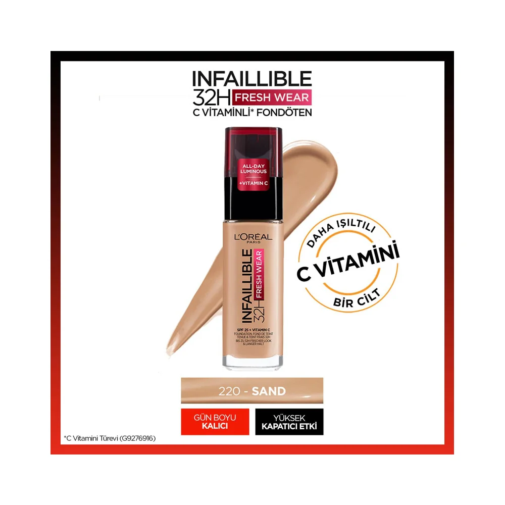 L'Oréal Paris Infaillible 32H Fresh Wear C Vitaminli Fondöten - 220 Sand