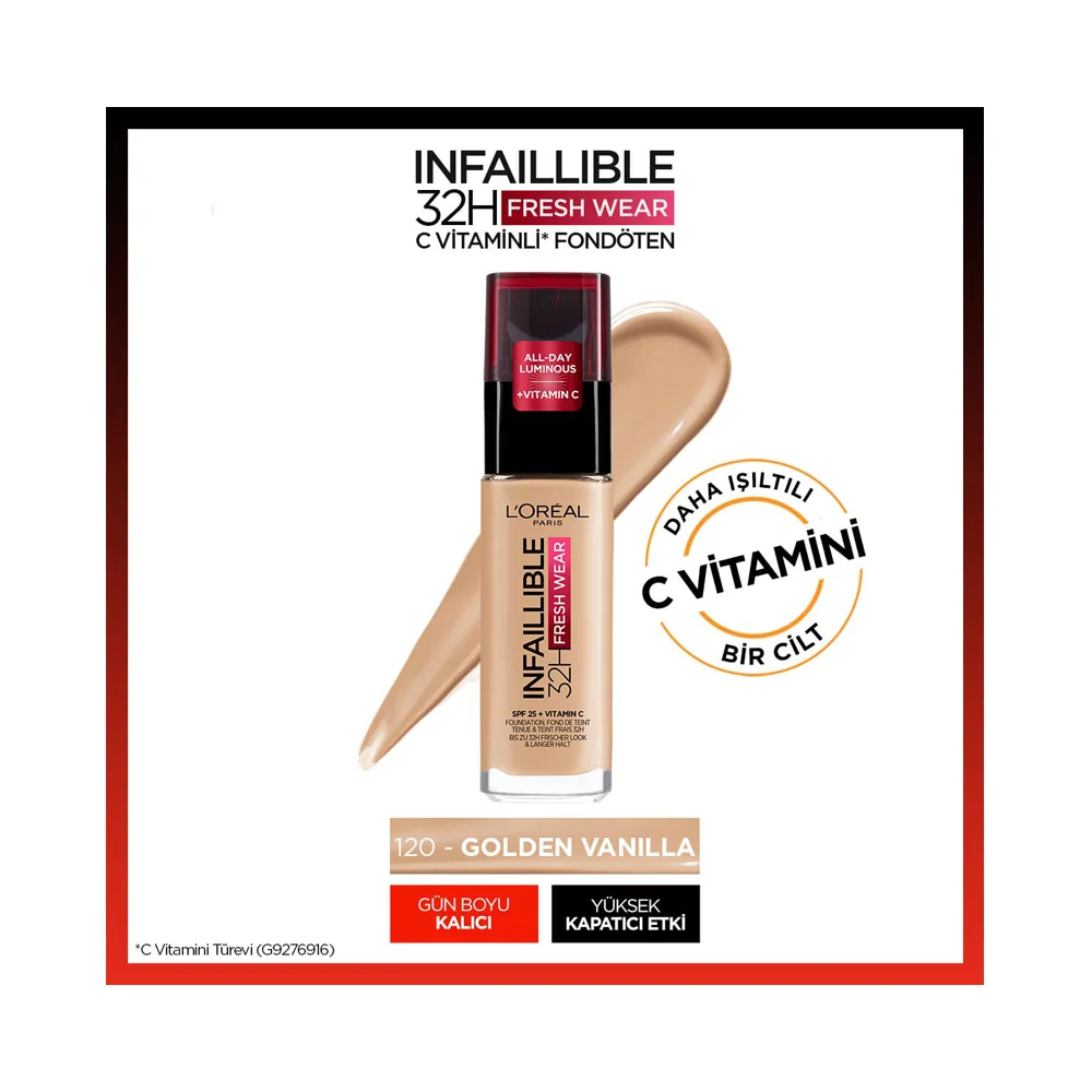L'Oréal Paris Infaillible 32H Fresh Wear C Vitaminli Fondöten - 120 Golden Vanilla
