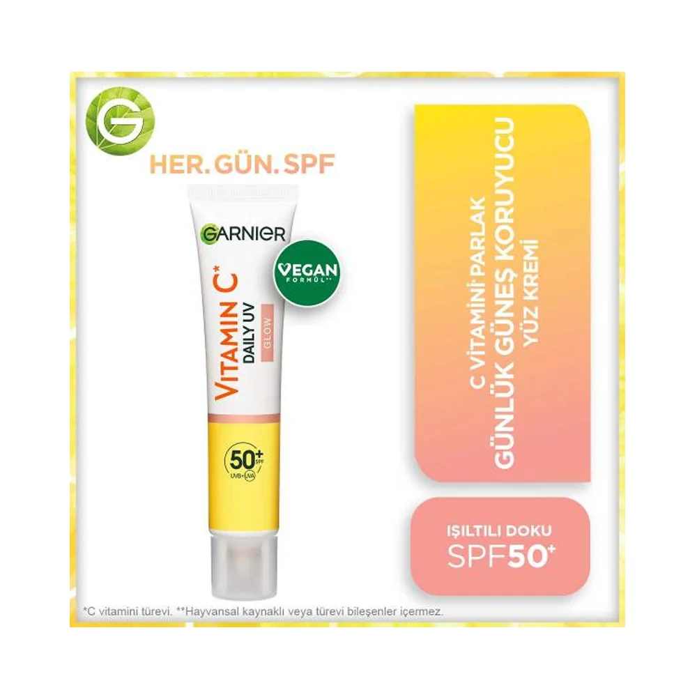 Garnier C Vitamini Parlak Günlük UV Korumalı Güneş Yüz Kremi Işıltılı Doku SPF50+ 40ml