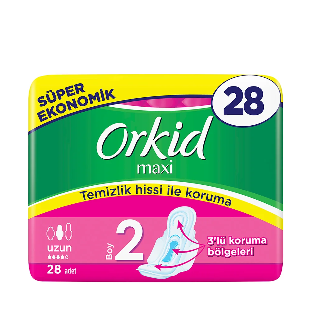 Orkid Maxi Hijyenik Ped Uzun Süper Ekonomik Paket 28 Adet
