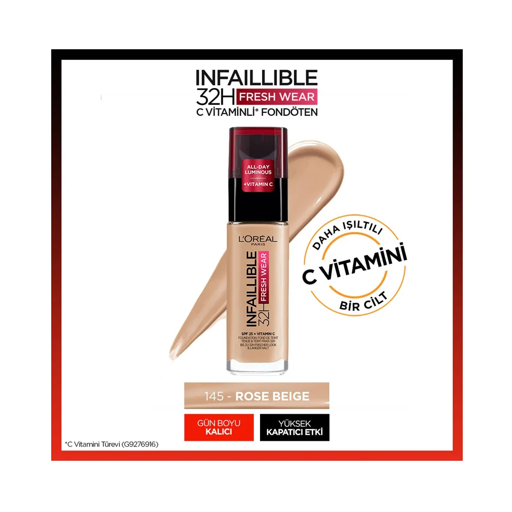 L'Oréal Paris Infaillible 32H Fresh Wear C Vitaminli Fondöten - 145 Rose Beige