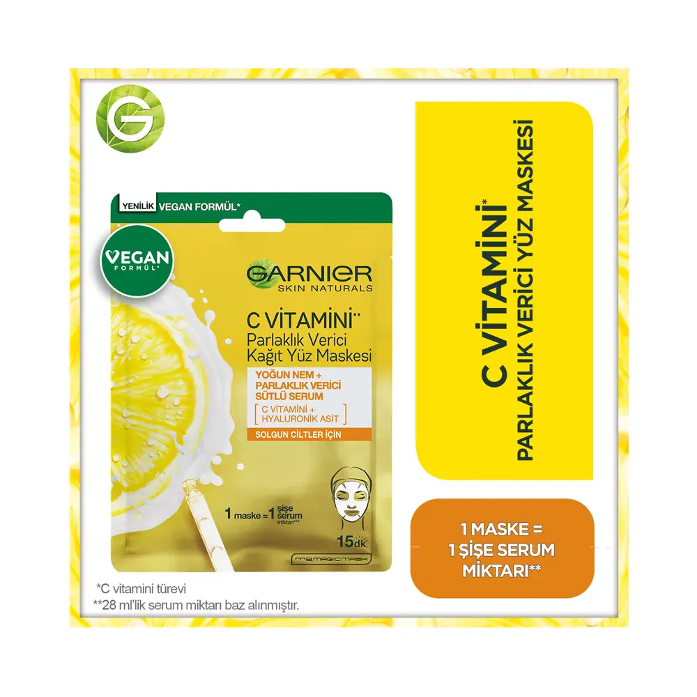 Garnier C Vitamini Parlaklık Verici Kağıt Yüz Maskesi