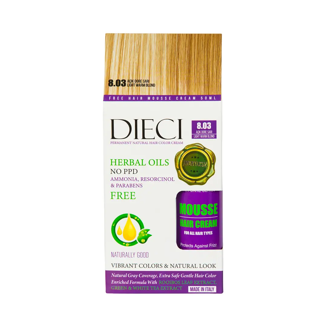 Dieci Herbal Oil  Amonyaksız Kit Boya 8.03 Açık Dore Sarı