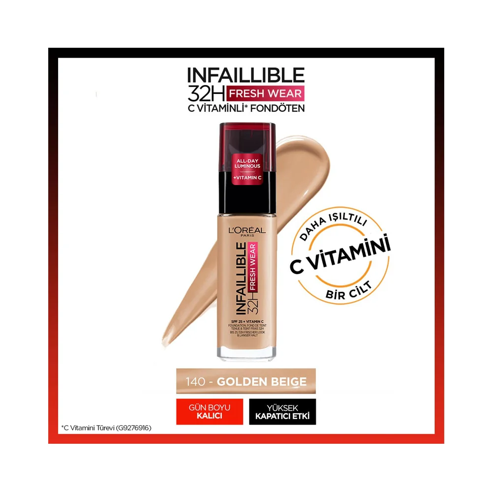 L'Oréal Paris Infaillible 32H Fresh Wear C Vitaminli Fondöten - 140 Golden Beige