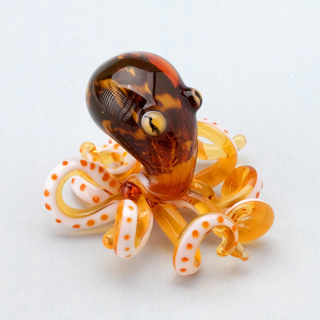 Amber Renk El Yapımı Cam Biblo | Alevde Şekillendirilmiş Minyatür Ahtapot