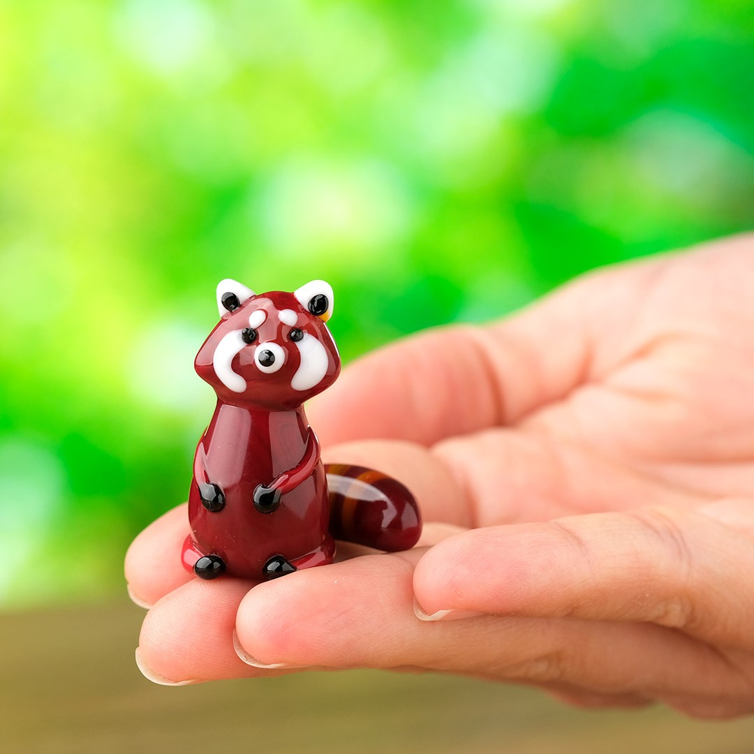 El Yapımı Cam Kızıl Panda – Dekoratif Biblo & Minyatür Obje