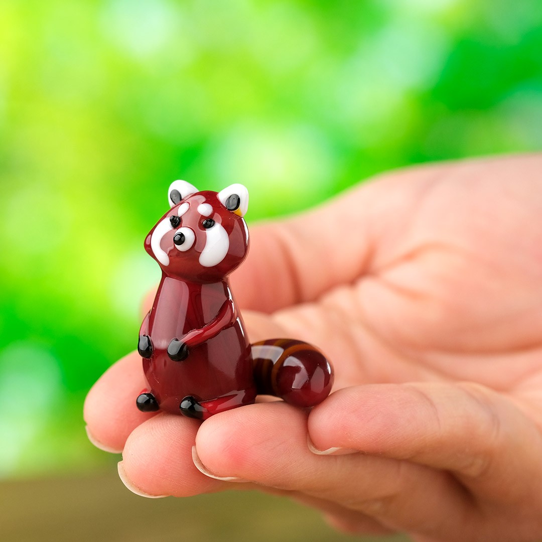 El Yapımı Cam Kızıl Panda – Dekoratif Biblo & Minyatür Obje
