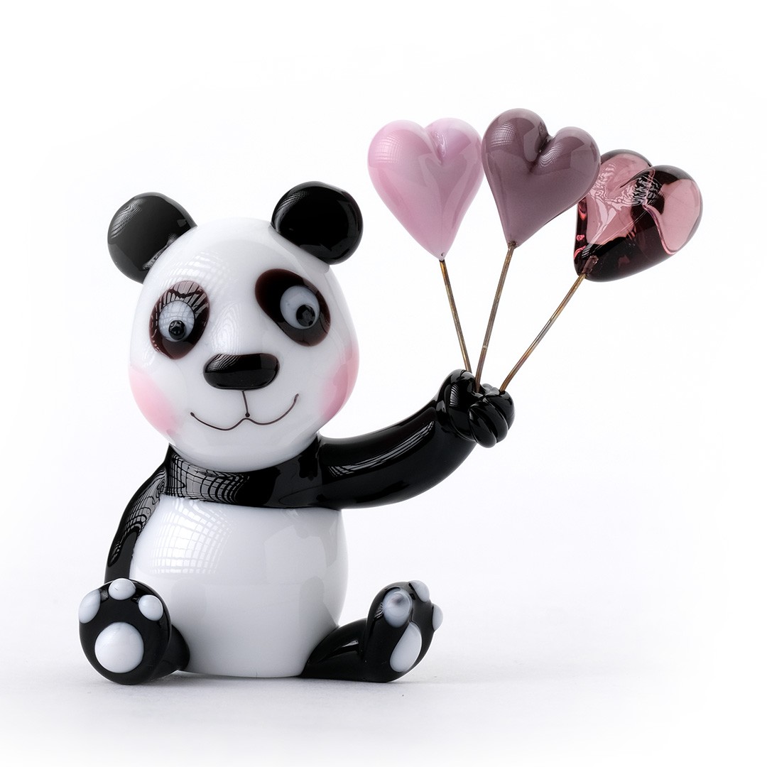 Kalpli Balon ve Panda Cam Heykelcik