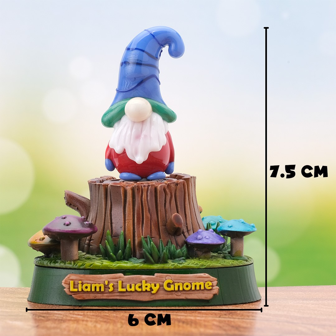 Cam Gnome (Cüce) Biblo – El Yapımı Mavi Şapkalı Orman Temalı Kütük ve Mantar Kaideli Dekoratif Obje