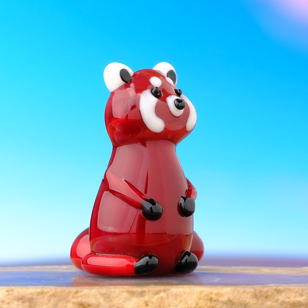 El Yapımı Cam Kızıl Panda – Dekoratif Biblo & Minyatür Obje