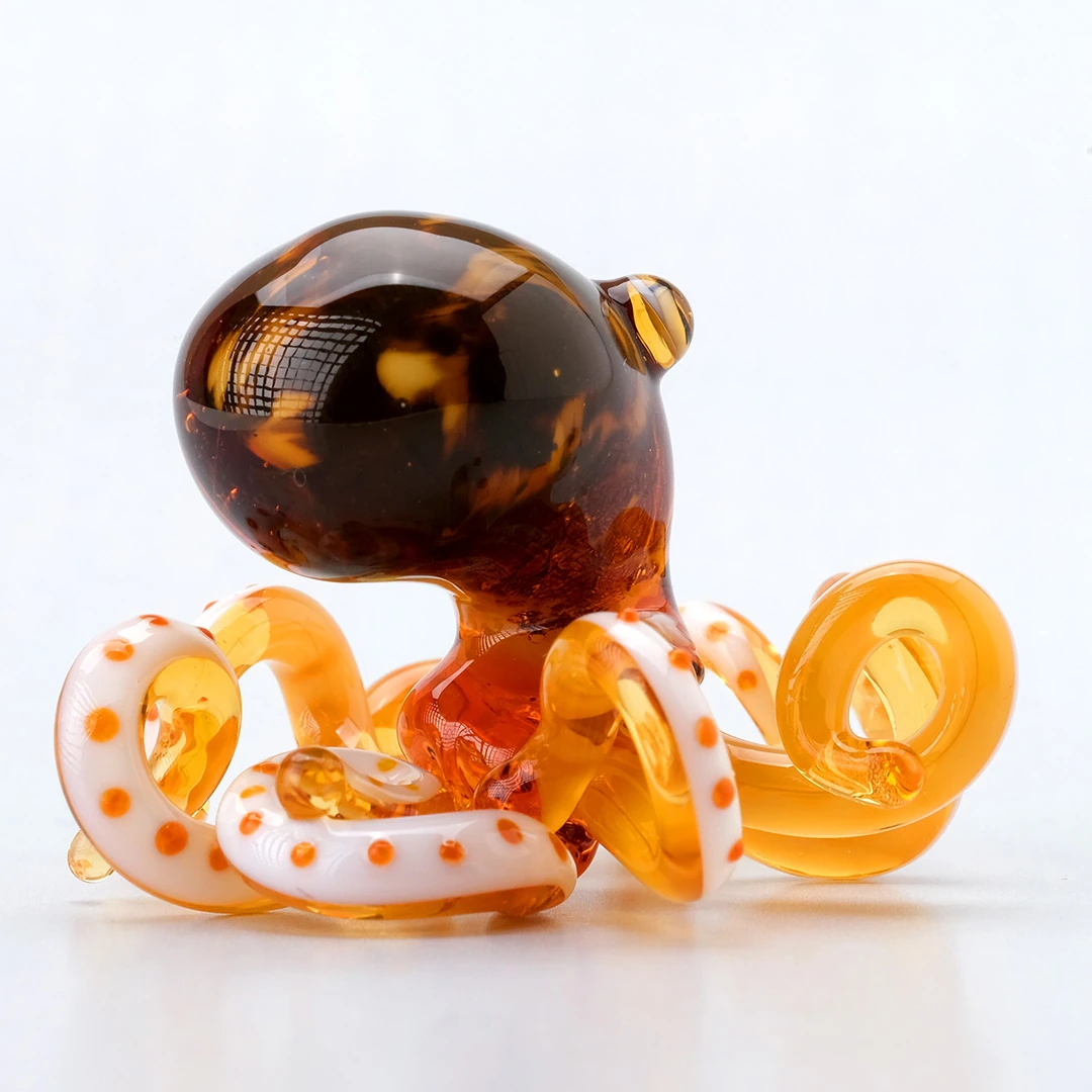 Amber Renk El Yapımı Cam Biblo | Alevde Şekillendirilmiş Minyatür Ahtapot