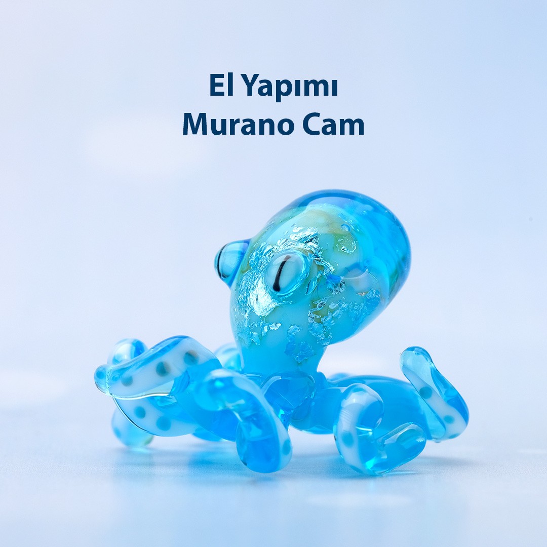 Minik Mavi Cam Ahtapot | El Yapımı Minyatür Cam Biblo