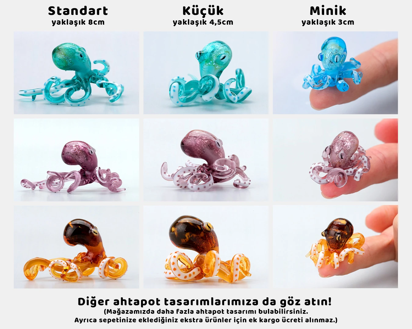 Amber Renk El Yapımı Cam Biblo | Alevde Şekillendirilmiş Minyatür Ahtapot