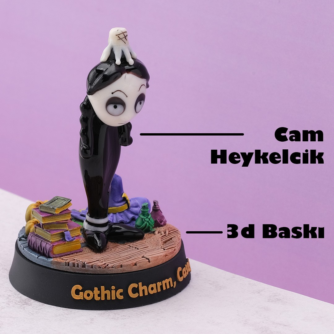 El Yapımı Cam Wednesday Biblo – Addams Ailesi Temalı Gotik Dekor ve Kişiye Özel Hediye