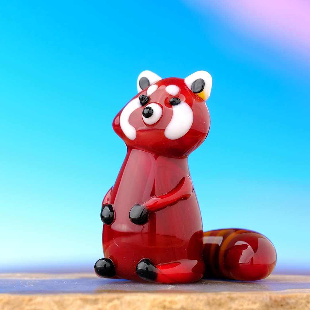 El Yapımı Cam Kızıl Panda – Dekoratif Biblo & Minyatür Obje