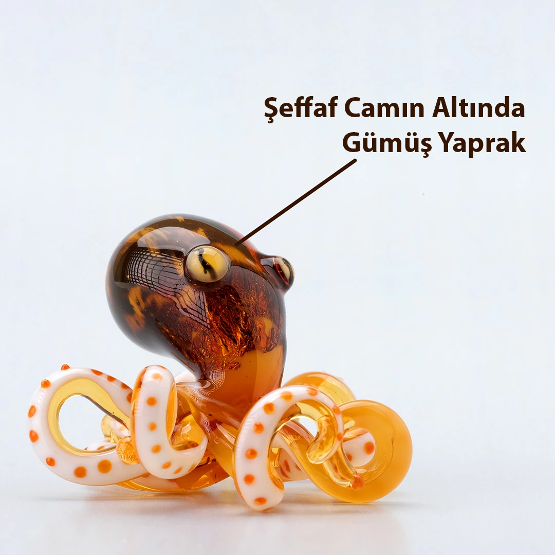 Amber Renk El Yapımı Cam Biblo | Alevde Şekillendirilmiş Minyatür Ahtapot