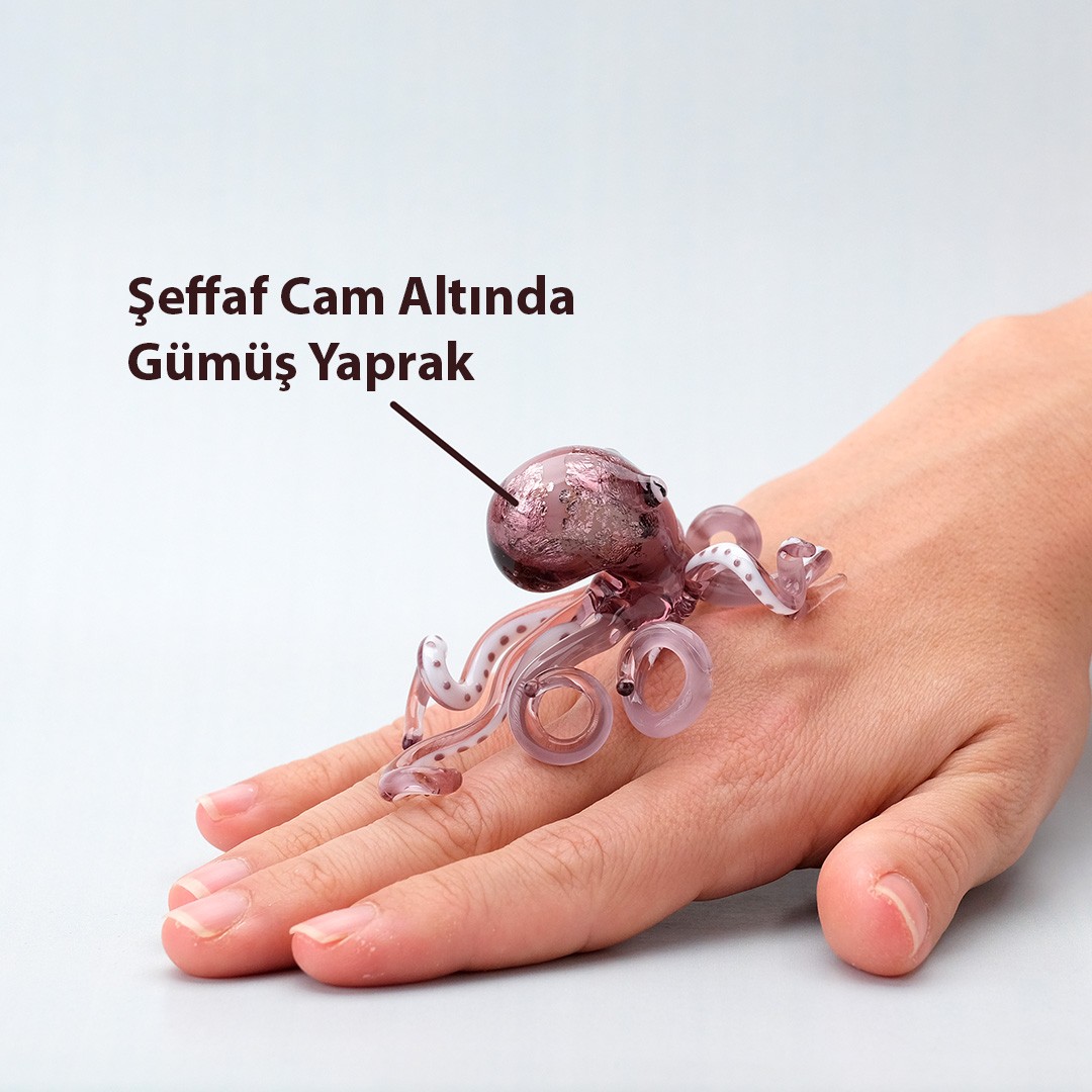 Mor Cam Ahtapot | El Yapımı Küçük Dekoratif Biblo | Ev İçin Cam Süs Eşyası