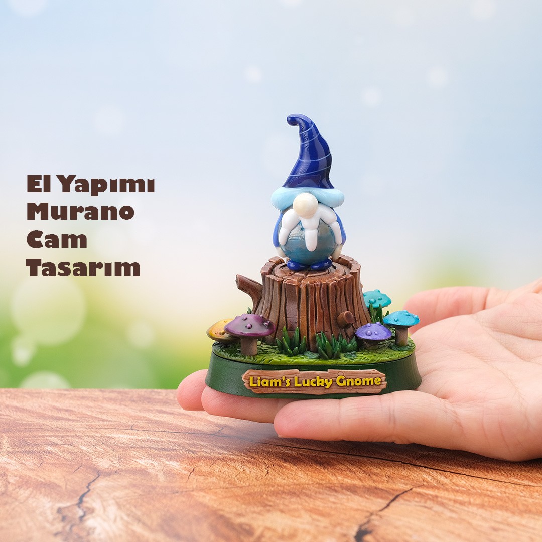 Cam Gnome (Cüce) Biblo – El Yapımı Lacivert Şapkalı, Orman Temalı Kişiye Özel 3D Baskı Kaideli