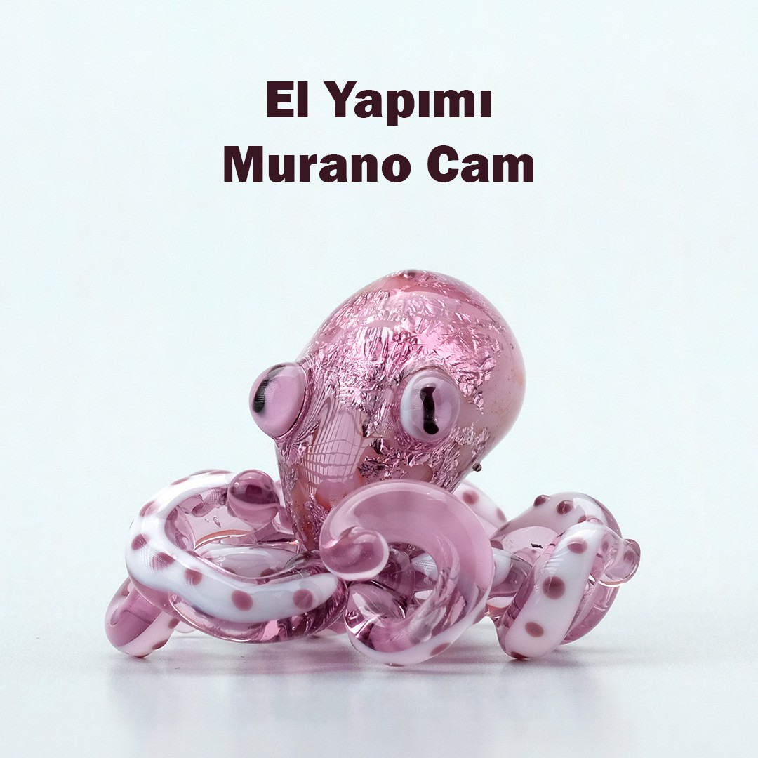 Minik Cam Ahtapot Obje | El Yapımı Cam Süs | Mor Renkli Ev Aksesuarı