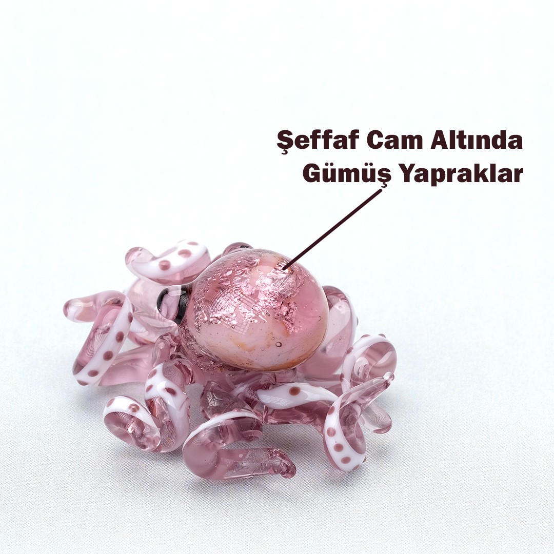 Minik Cam Ahtapot Obje | El Yapımı Cam Süs | Mor Renkli Ev Aksesuarı