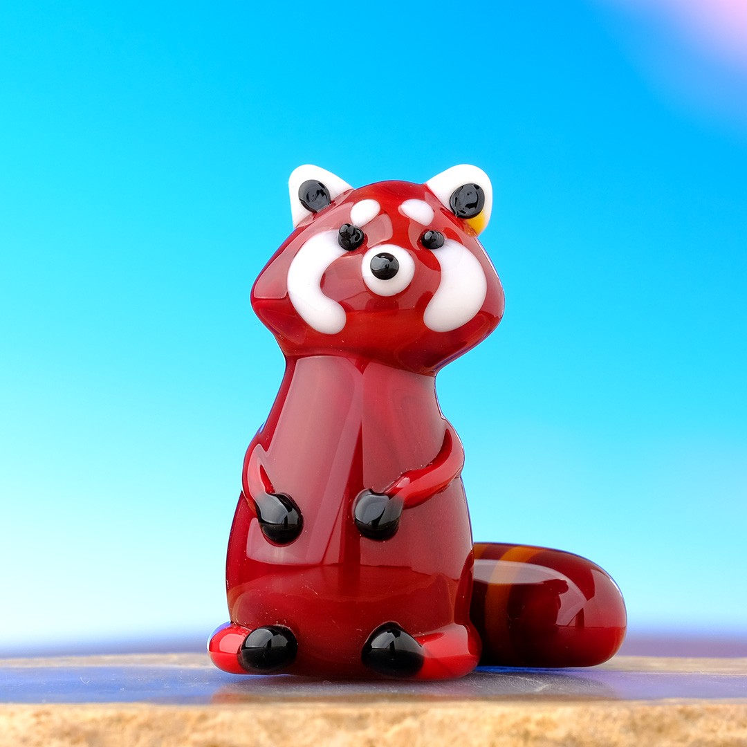 El Yapımı Cam Kızıl Panda – Dekoratif Biblo & Minyatür Obje