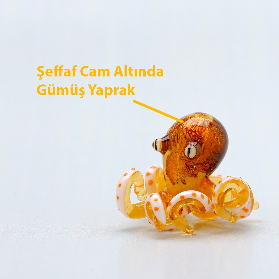 Amber Renk Minyatür Cam Dekoratif Obje | El Yapımı Ahtapot Tasarımı