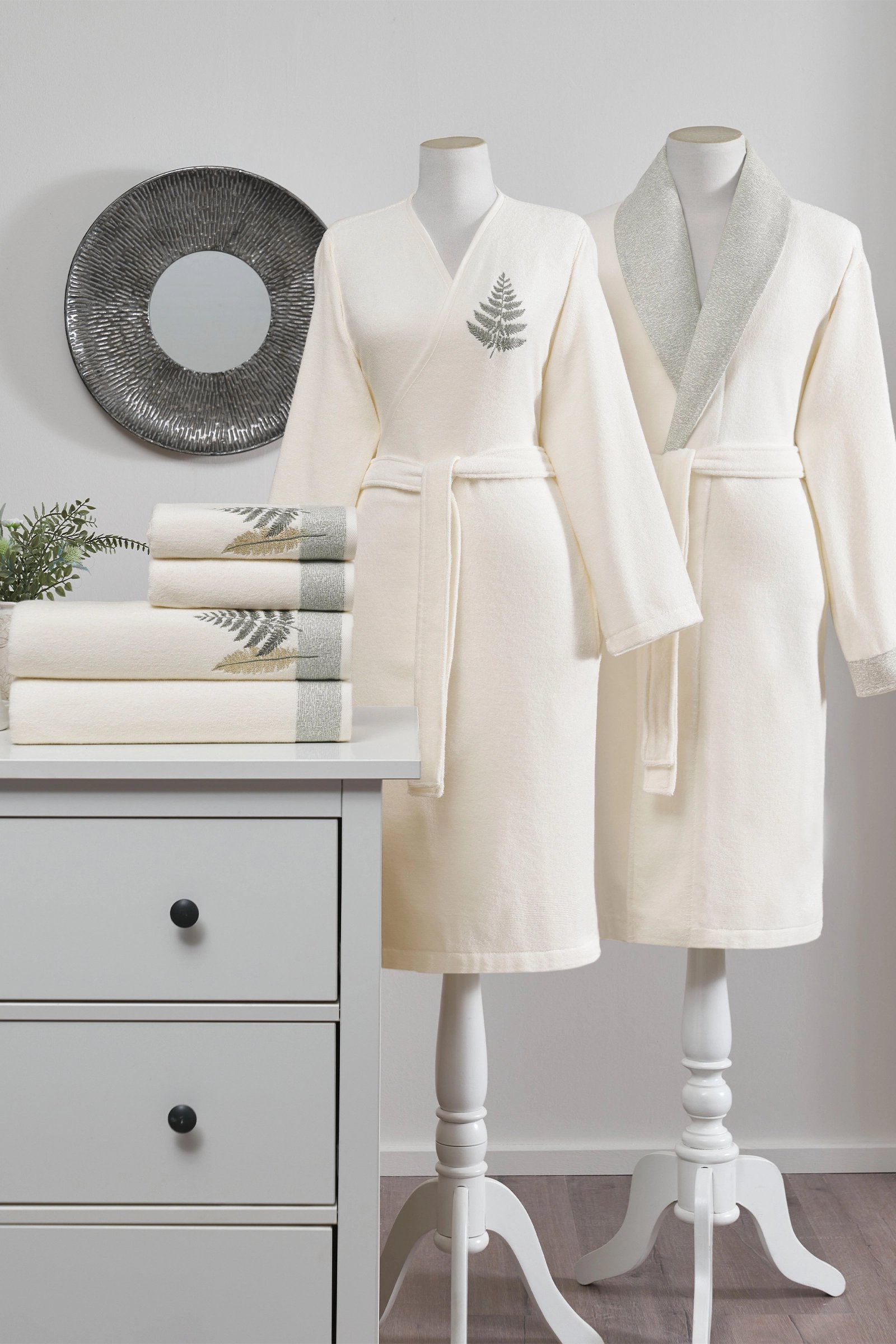 Özdilek Cotton Blıss Krem-Yesıl Aile Bornoz Seti