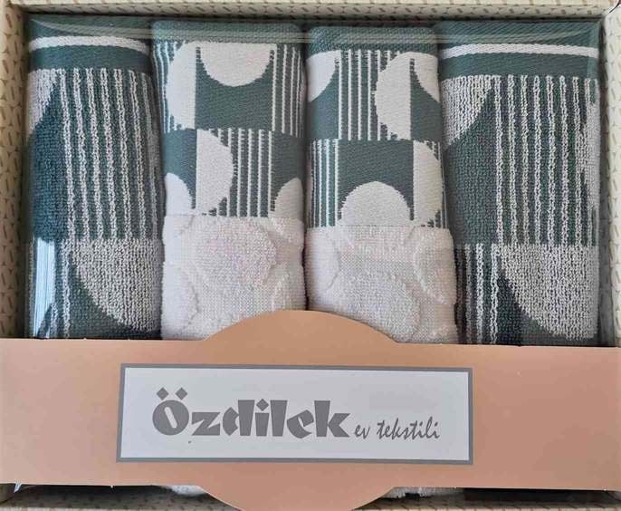 Özdilek Shape Border Beyaz-Petrol 4Lu Kutulu Havlu