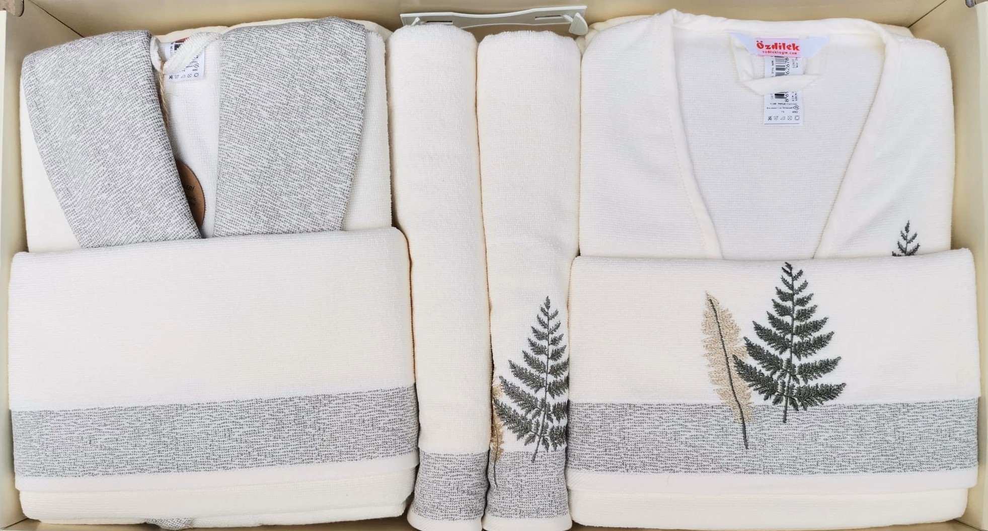 Özdilek Cotton Blıss Krem-Yesıl Aile Bornoz Seti