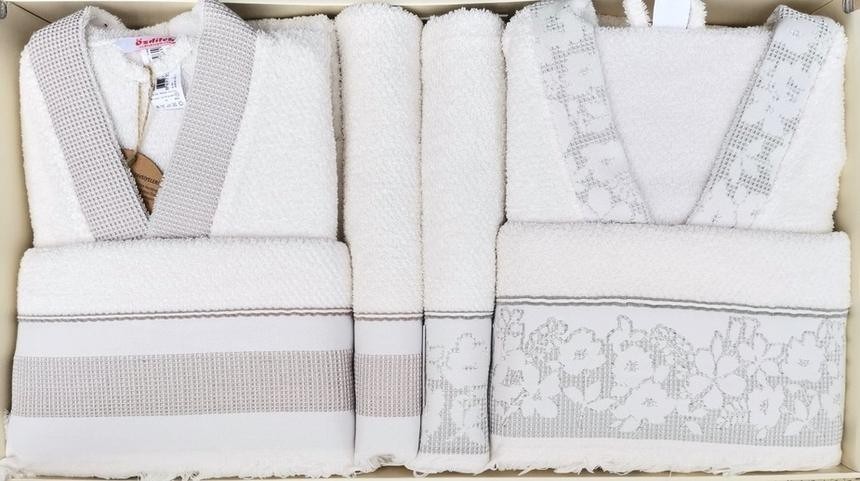 Özdilek Romantıc Touch Bej-Yesıl Aile Bornoz Seti