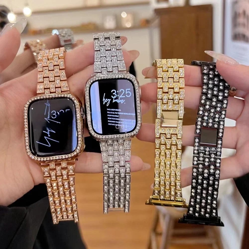 Su Yolu Taşlı Model - Apple Watch ile Uyumlu Çelik Kordon