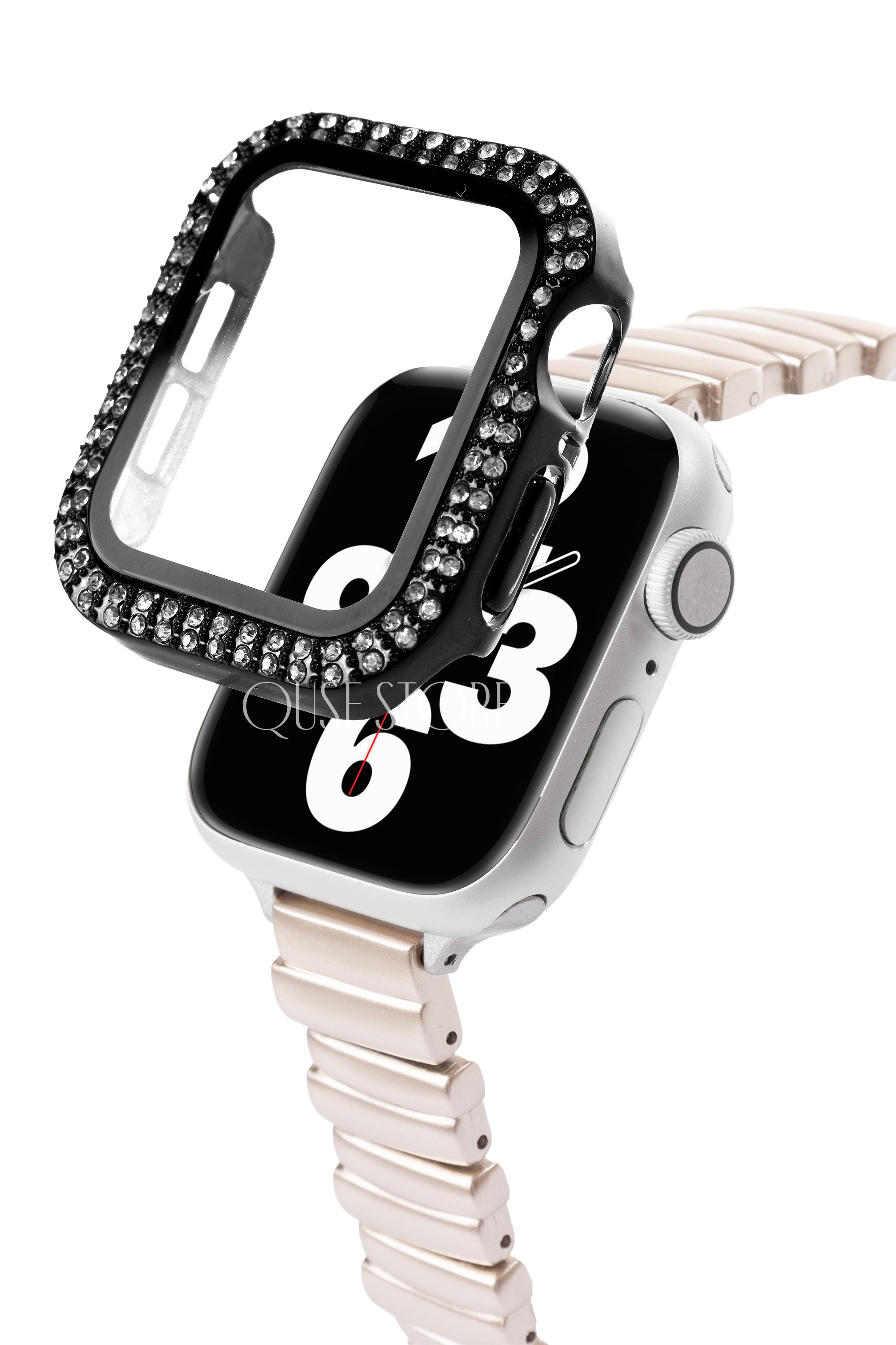 Apple Watch Uyumlu Kasa ve Ekran Koruyucu Kılıf – Siyah | Taşlı Model