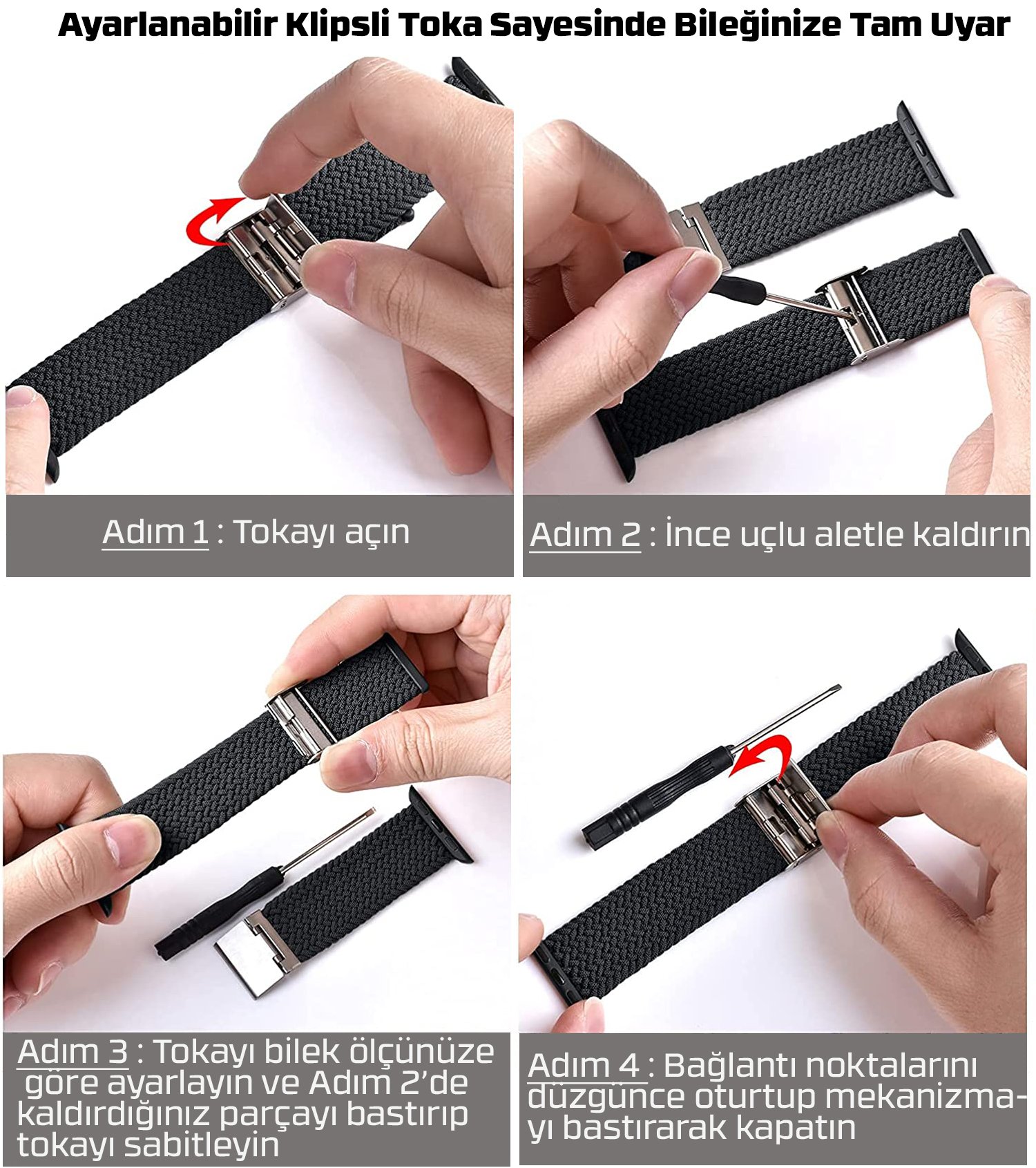 Apple Watch Örgü Ayarlanabilir Klipsli Kordon