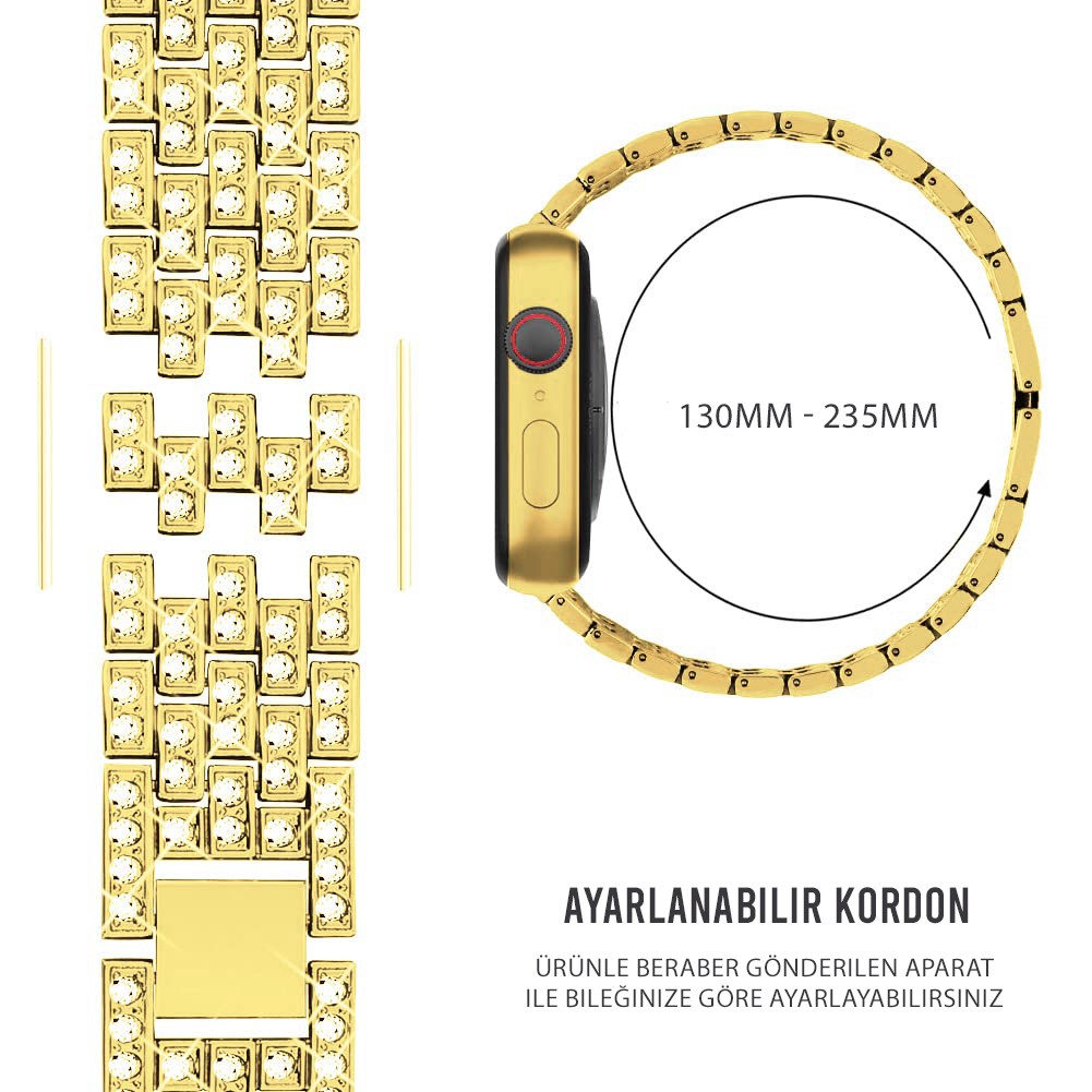 Su Yolu Taşlı Model - Apple Watch ile Uyumlu Çelik Kordon