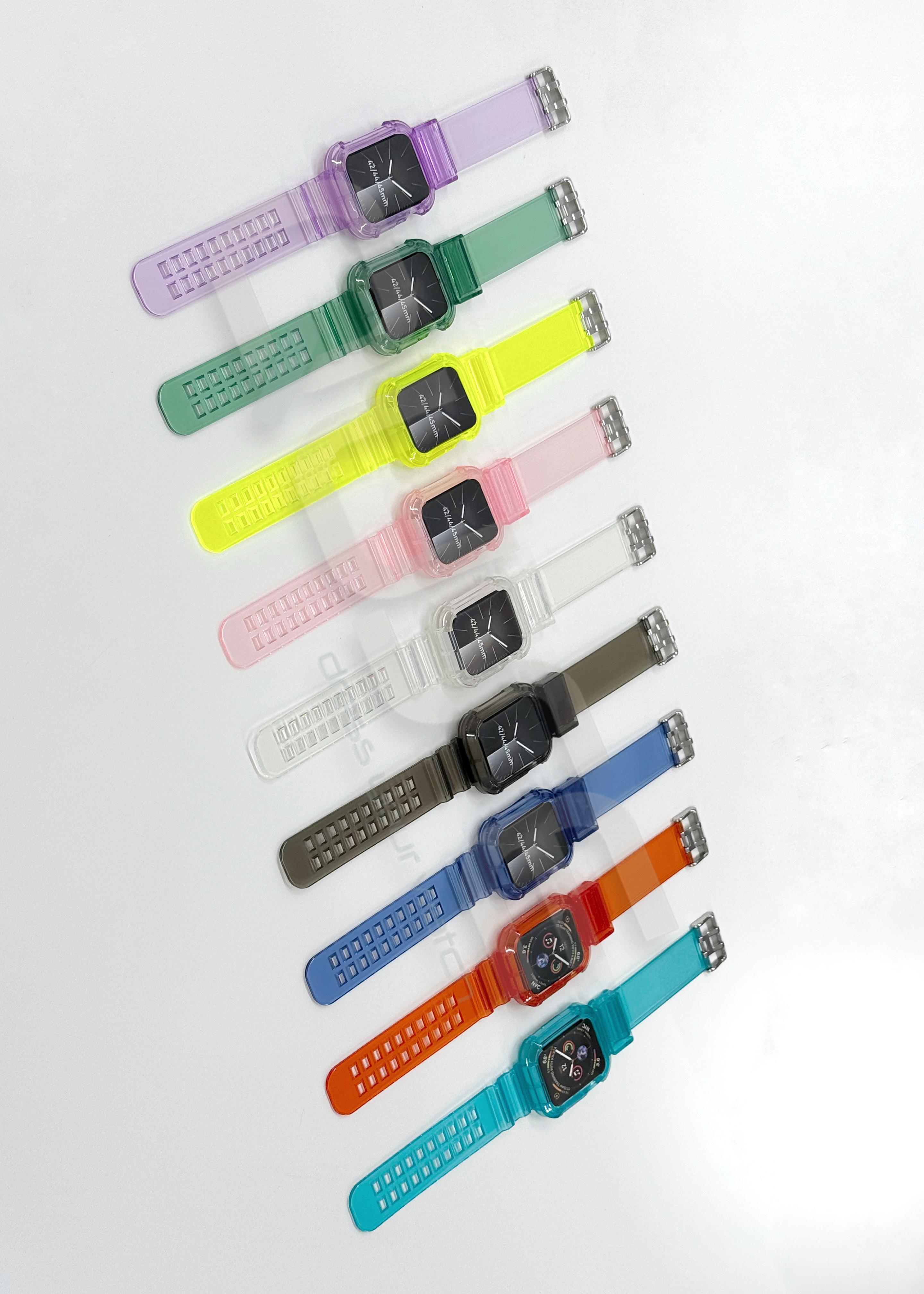 ClearFit Serisi - Şeffaf Silikon Apple Watch Kasa Koruyuculu Tank Kordon